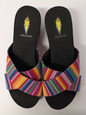 Volatile Newcastle Textile Crisscross Cork Platform Wedges in Serape